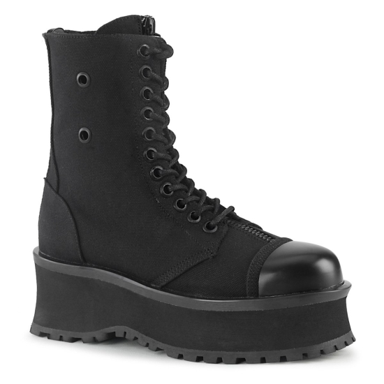 Botines Demonia Gravedigger-10 Platform Encaje Up Lona Hombre Negros | RJAET1752