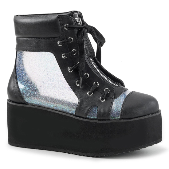 Botines Demonia Grip-102 Platform Cuero Vegan Mujer Negros | QSVIO4356