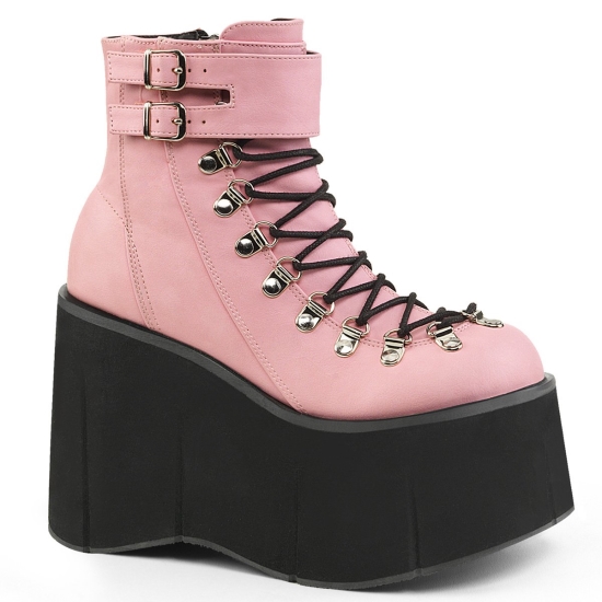 Botines Demonia Kera-21 Encaje Up Cuero Vegan Mujer Rosas | HOCET3259
