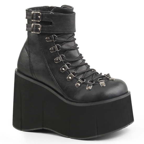 Botines Demonia Kera-21 Encaje Up Cuero Vegan Mujer Negros | SAGET6809