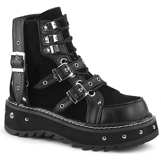 Botines Demonia Lilith-278 Platform Encaje Up Gamuza Vegan Mujer Negros | EXZNC4973