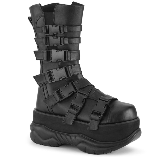 Botines Demonia Neptune-210 Platform Mid Calf Cuero Vegan Hombre Negros | ETDOH5183