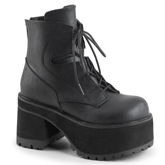 Botines Demonia Ranger-102 Platform Encaje Up Cuero Vegan Mujer Negros | HNSTC6813