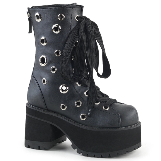 Botines Demonia Ranger-310 Platform Encaje Up Cuero Vegan Mujer Negros | KJHWQ4570