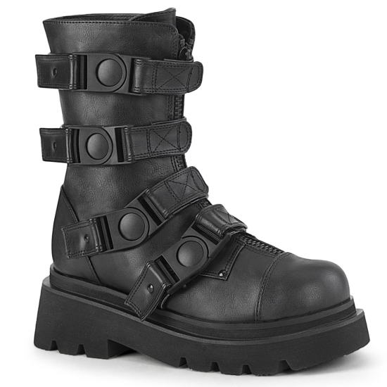 Botines Demonia Renegade-55 Platform Cuero Vegan Mujer Negros | HYIQL7651