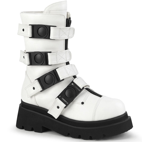 Botines Demonia Renegade-55 Platform Cuero Vegan Mujer Blancos | YNOUE5967
