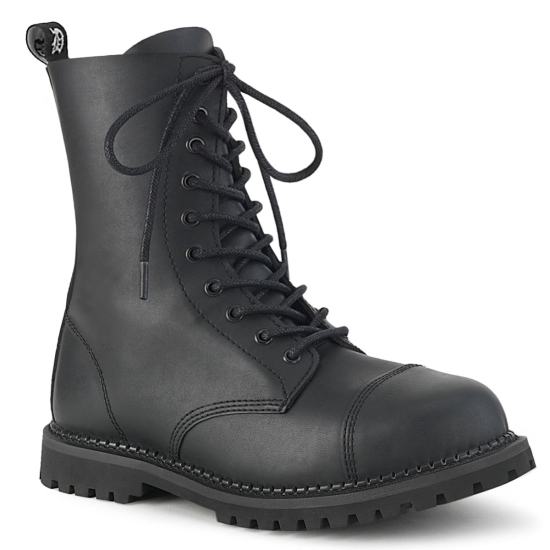 Botines Demonia Riot-10 Encaje Up Cuero Vegan Hombre Negros | EQJVZ6901
