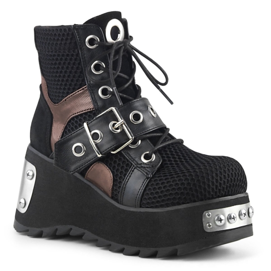 Botines Demonia Scene-53 Platform Encaje Up Vegan Mujer Negros | ELBPW6094