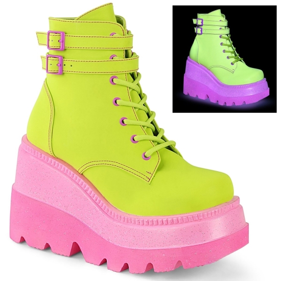 Botines Demonia Shaker-52 Encaje Up Wedge Platform Vegan Mujer Verdes Claro | CFPHZ2961
