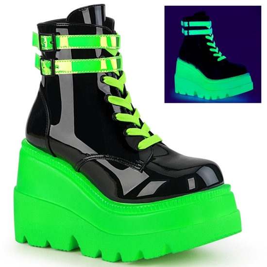 Botines Demonia Shaker-52 Wedge Platform Encaje Up Mujer Negros / Verdes | GMTZF9703
