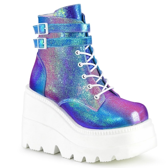Botines Demonia Shaker-52 Wedge Platform Encaje Up Cuero Vegan Mujer Morados | HWGDO1063