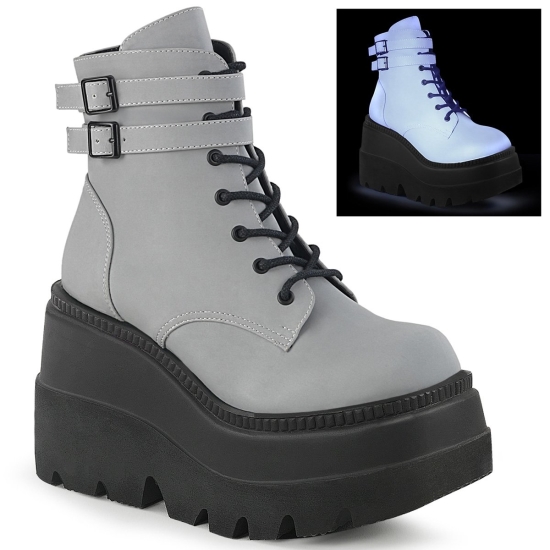 Botines Demonia Shaker-52 Wedge Platform Encaje Up Mujer Grises | PYAER0465