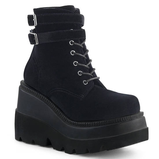 Botines Demonia Shaker-52 Wedge Platform Encaje Up Mujer Negros | VEZHT5736