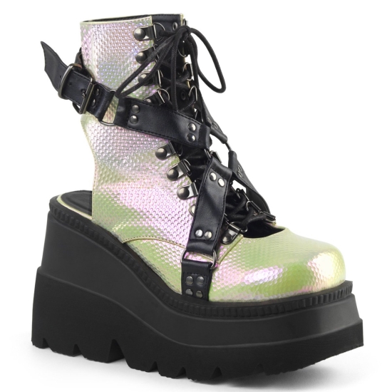 Botines Demonia Shaker-56 Encaje Up Wedge Platform Mujer Verdes | CZTDM4726