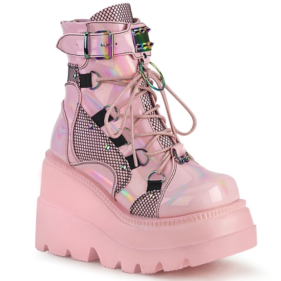 Botines Demonia Shaker-60 Wedge Platform Encaje Up Mujer Rosas | LOBXZ0295