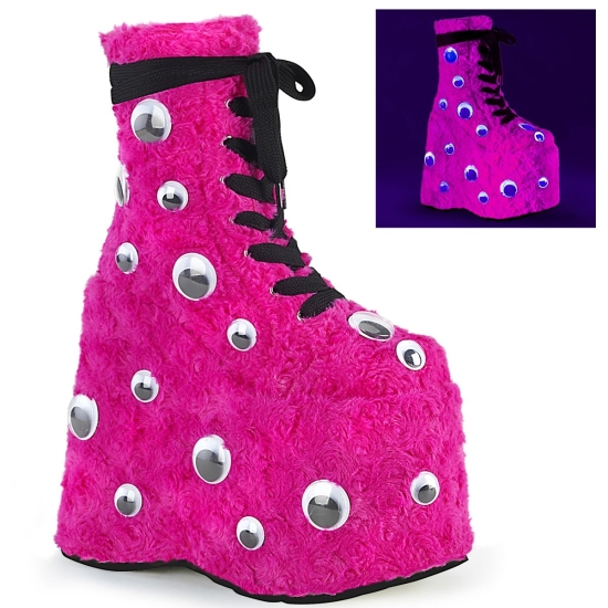 Botines Demonia Slay-206 Platform Encaje Up Mujer Rosas | SPKZH9570