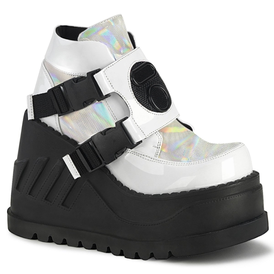 Botines Demonia Stomp-15 Wedge Platform Mujer Blancos / Grises | ZTEYD4785