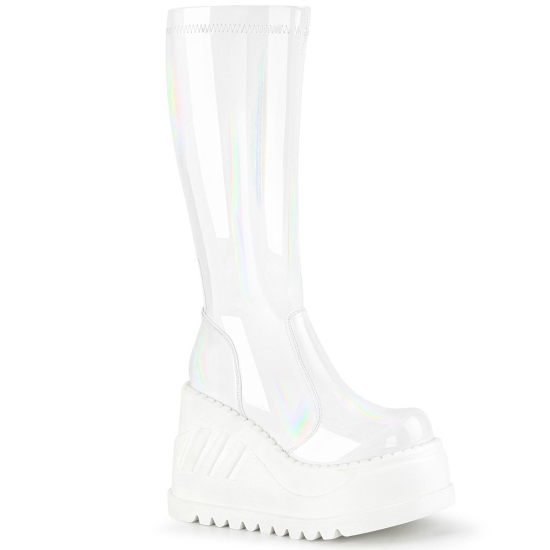 Botines Demonia Stomp-200 Wedge Platform Charol Mujer Blancos | JENHA5497