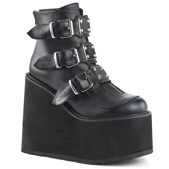 Botines Demonia Swing-105 Wedge Platform Cuero Vegan Mujer Negros | BXYFN3928