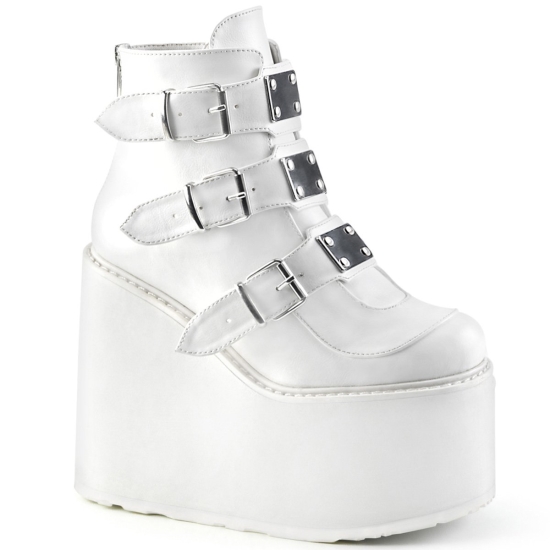 Botines Demonia Swing-105 Wedge Platform Cuero Vegan Mujer Blancos | EQRNV9136