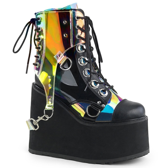 Botines Demonia Swing-115 Wedge Platform Encaje Up Cuero Vegan Mujer Negros | LHJMZ3507