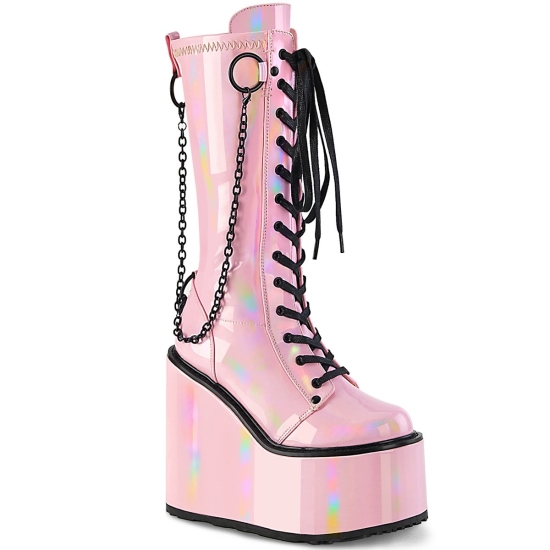 Botines Demonia Swing-150 Wedge Platform Encaje Up Charol Mujer Rosas | UMEIR8246