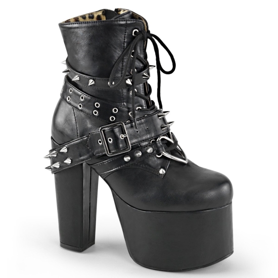 Botines Demonia Torment-700 Platform Encaje Up Cuero Vegan Mujer Negros | NLSBD9042