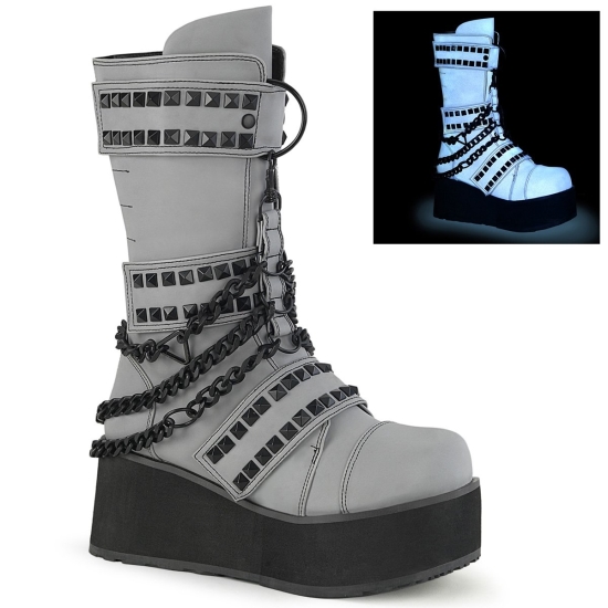 Botines Demonia Trashville-138 Platform Mid-Calf Cuero Vegan Hombre Grises | ZWQHY9524