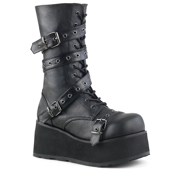 Botines Demonia Trashville-205 Platform Goth Punk Cuero Vegan Hombre Negros | QPBHE3807