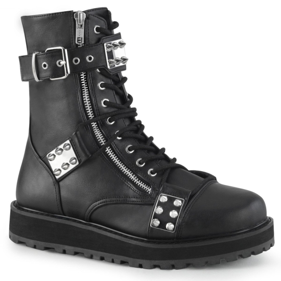 Botines Demonia Valor-280 Platform Encaje Up Cuero Vegan Hombre Negros | TOWVA2894
