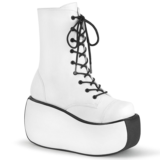 Botines Demonia Violet-120 Platform Encaje Up Cuero Vegan Mujer Blancos | LNDOB2173