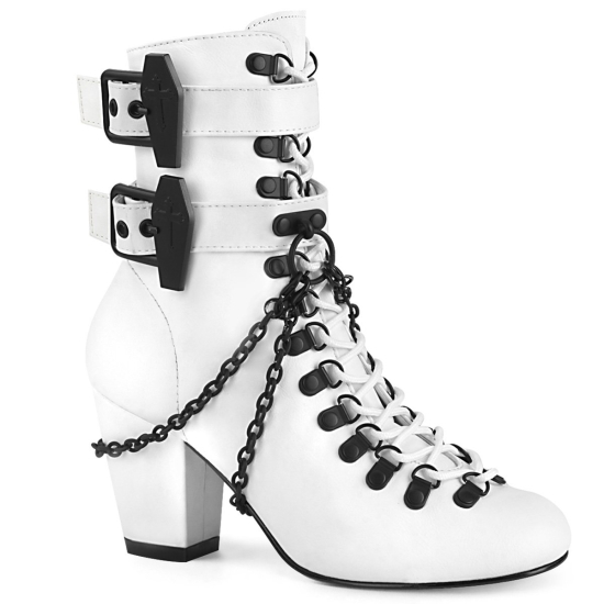 Botines Demonia Vivika-128 Encaje Up Cuero Vegan Mujer Blancos | ANDHS4762