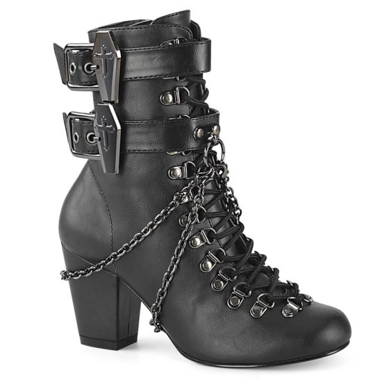 Botines Demonia Vivika-128 Encaje Up Cuero Vegan Mujer Negros | MWKVY1857