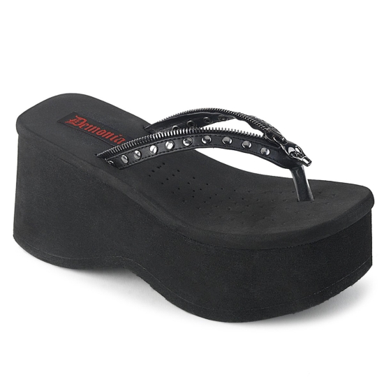 Sandalias Tacon Plataforma Demonia Funn-33 Cuero Vegan Mujer Negros | ASDCQ9135