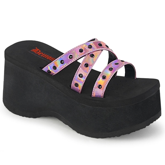Sandalias Tacon Plataforma Demonia Funn-19 Mujer Rosas | ICDMU0836