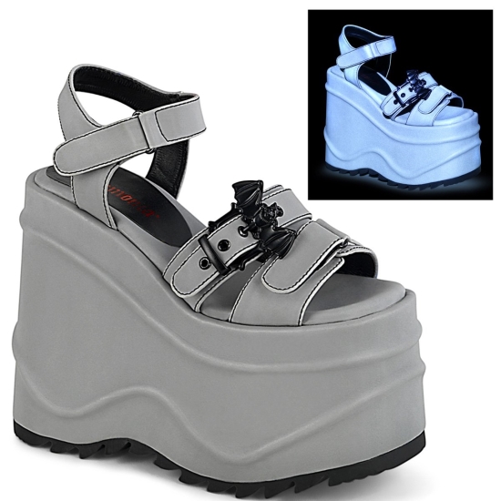 Sandalias Tacon Plataforma Demonia Wave-13 Wedge Cuero Vegan Mujer Grises | YGSID3972