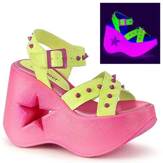 Tacones De Cuña Demonia Platform Dynamite-02 Glitter Mujer Amarillos | AODKH0365