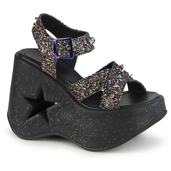 Tacones De Cuña Demonia Platform Dynamite-02 Glitter Mujer Negros | CSPFI7964