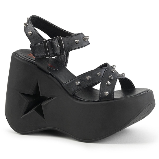 Tacones De Cuña Demonia Platform Dynamite-02 Cuero Vegan Mujer Negros | FWJGR9608