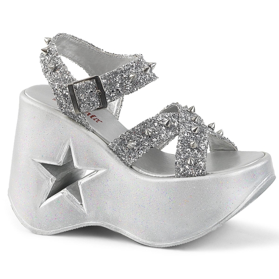 Tacones De Cuña Demonia Platform Dynamite-02 Glitter Mujer Plateados | PSQOK4690