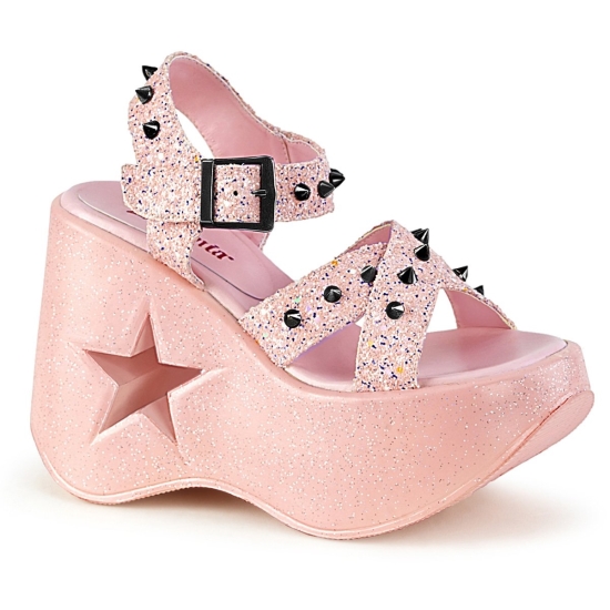 Tacones De Cuña Demonia Platform Dynamite-02 Glitter Mujer Rosas | VXBQM0796