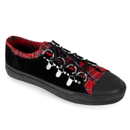 Tenis Demonia Deviant-05 Low Tops Gamuza Hombre Negros / Rojos | JNQYC5723