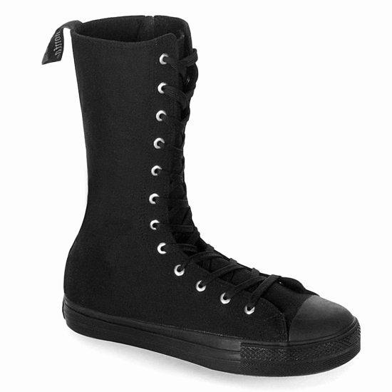Tenis Demonia Deviant-201 Punk Goth Skater Lona Hombre Negros | CPEQW4865