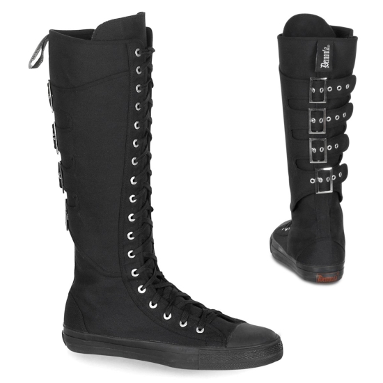 Tenis Demonia Deviant-303 Punk Goth Skater Lona Hombre Negros | HIKSG7215