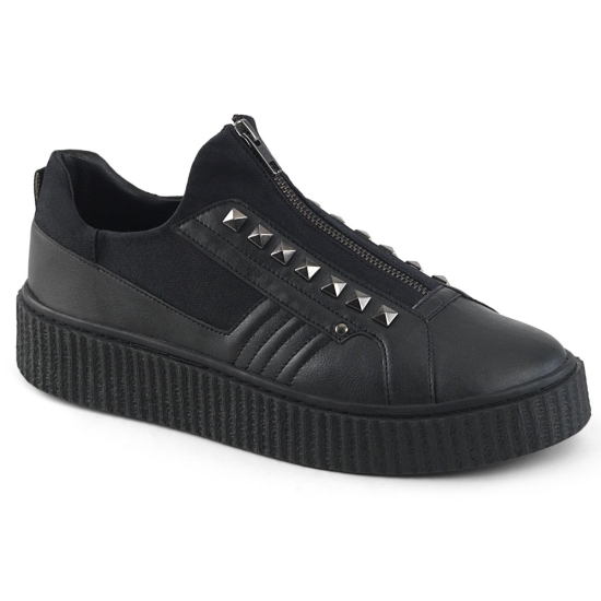 Tenis Demonia Sneeker-125 Platform Low Tops Cuero Lona Hombre Negros / Negros | WHSCE4837