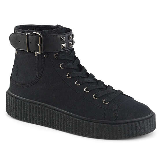 Tenis Demonia Sneeker-255 Platform Encaje Up Lona Hombre Negros | MBIKC2804