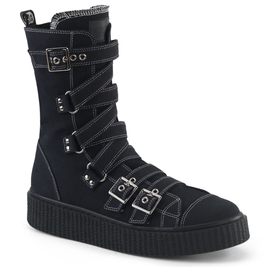 Tenis Demonia Sneeker-318 Platform Mid-Calf Lona Hombre Negros | JUYLX6307