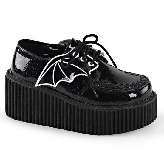 Zapatos Creepers Demonia Creeper-205 Platform Glitter Mujer Negros | EZPTQ5306