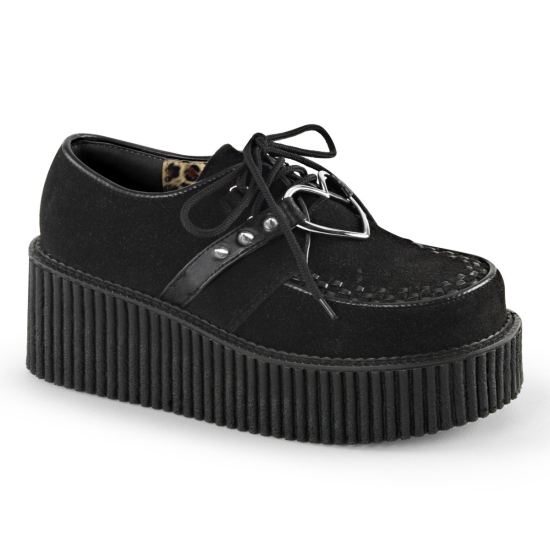 Zapatos Creepers Demonia Creeper-206 Platform Cuero Gamuza Vegan Mujer Negros | WABZV2793