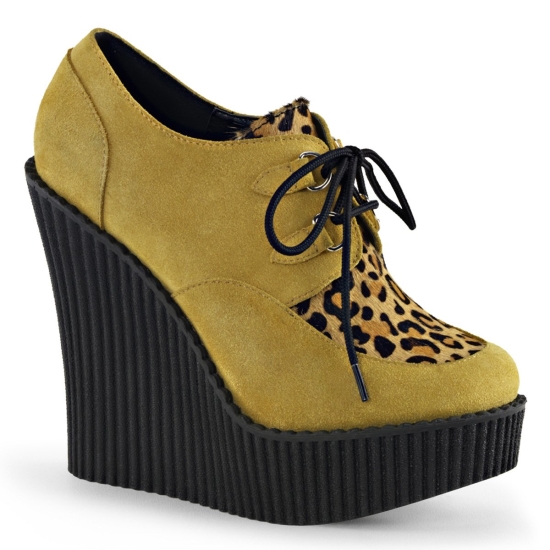 Zapatos Creepers Demonia Creeper-304 Wedge Platform D-Ring Encaje Up Gamuza Vegan Mujer Moutarde |